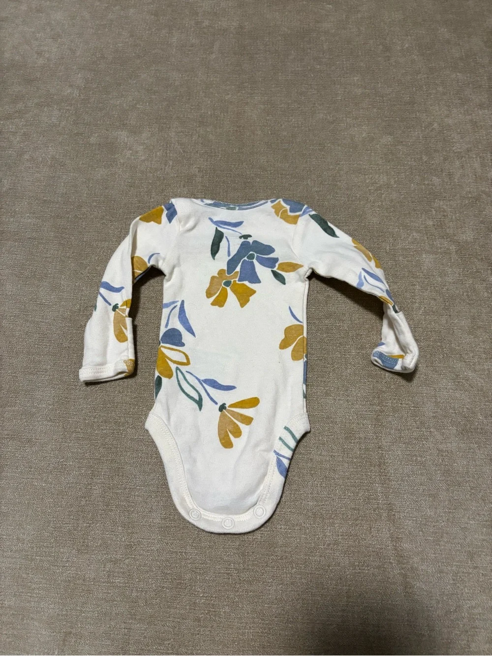 Carter's White Floral Long-Sleeve Baby One-Piece with Mustard and Blue Flowers